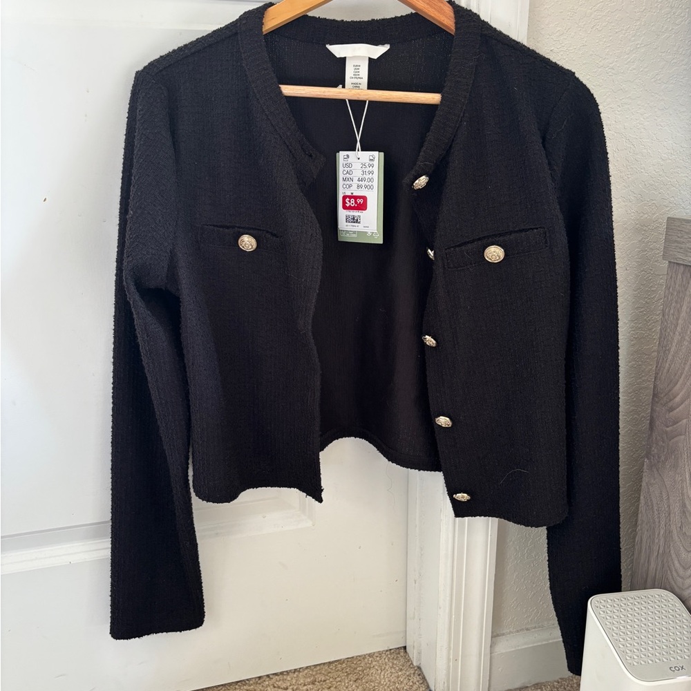 H&M Black Knit Cardigan with Gold Buttons